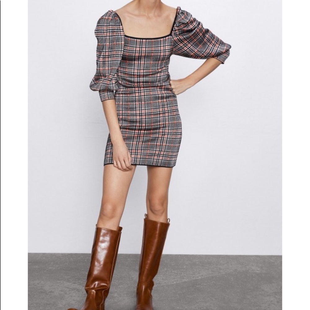 Zara check mini knit dress